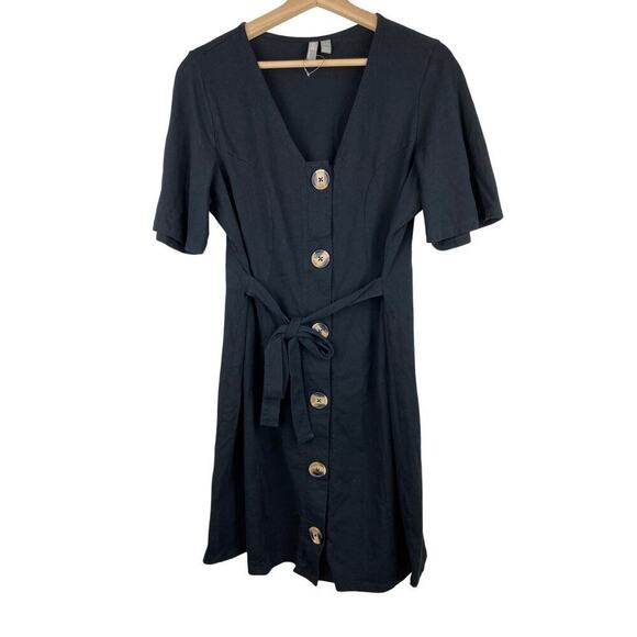 Asos Women's 14 Black Button Up Belted Flutter Sleeve Mini Dress - Picture 1 of 6